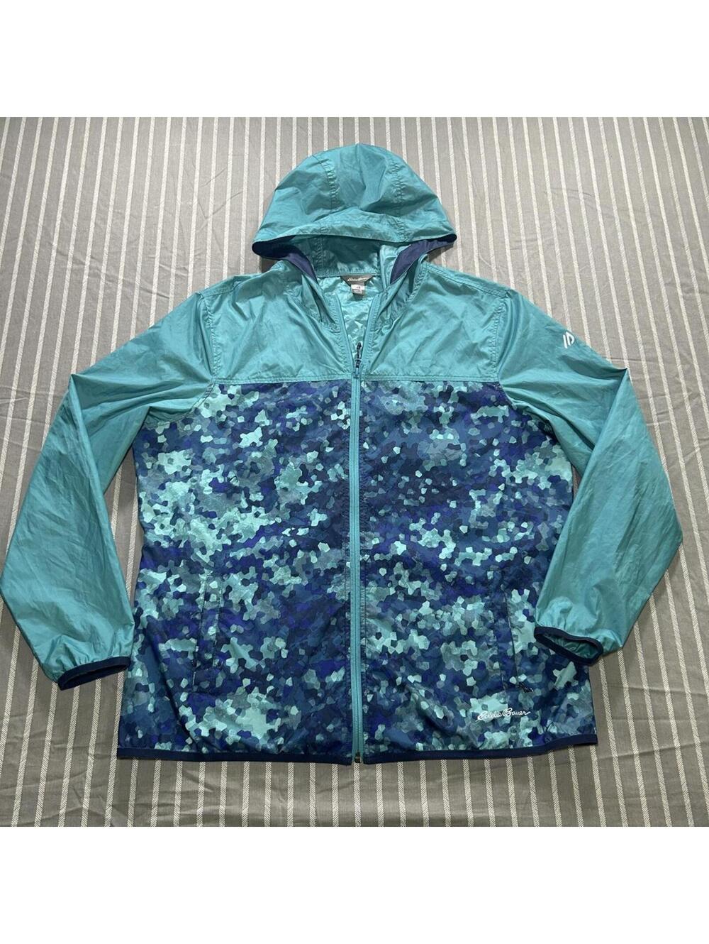 Eddie Bauer Women’s XL Green Teal Windbreaker Jacket Momentum 1/2 Zip Hoodie